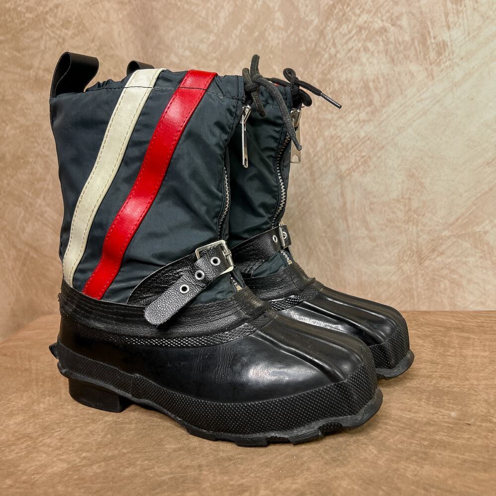 Vintage 70s Sears Steel Shank Ankle Winter Boots Striped Zip Up Navy Ski Utility